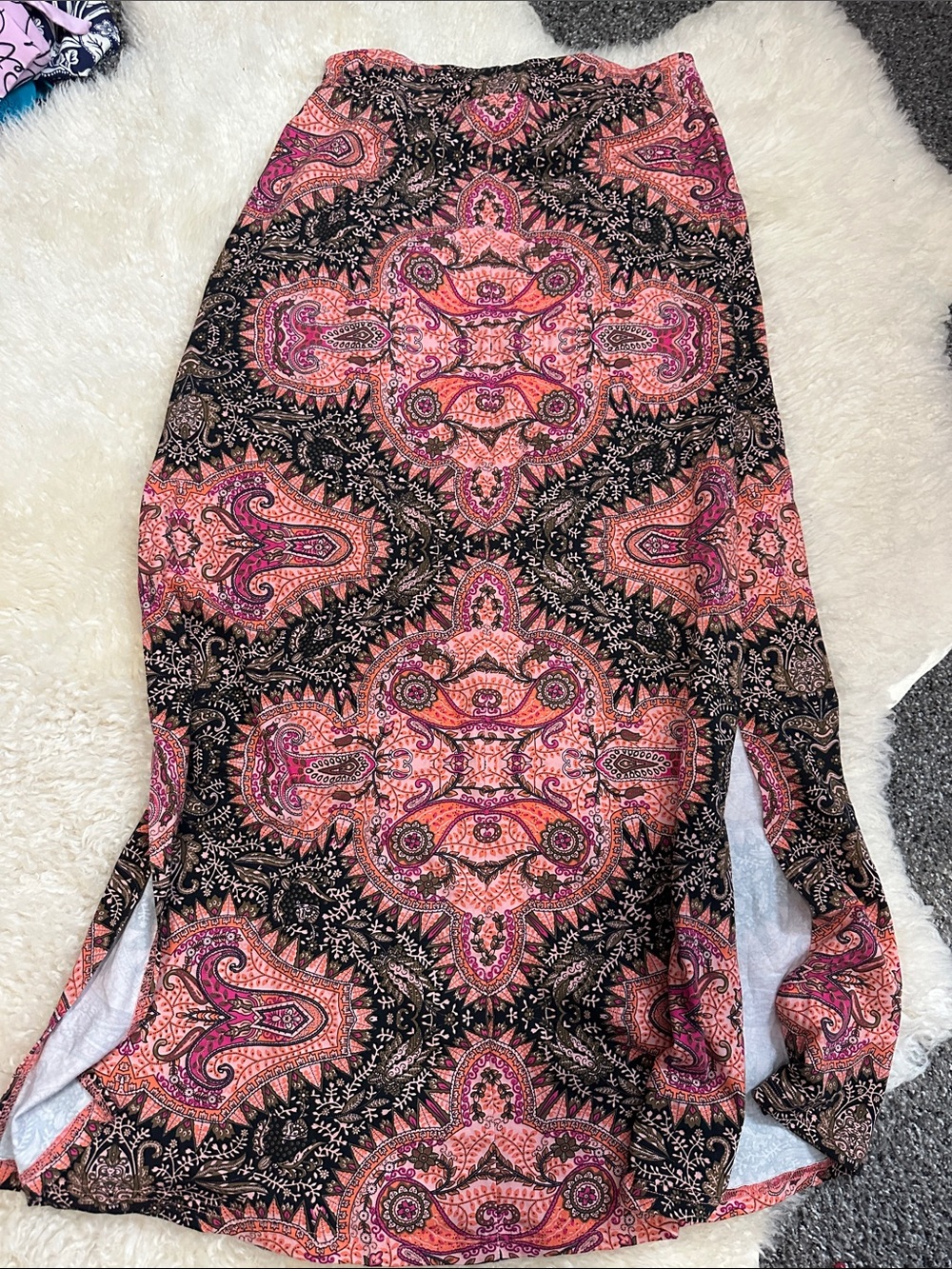 Belle by Kim Gravel Pink & Black Paisley Maxi Skirt